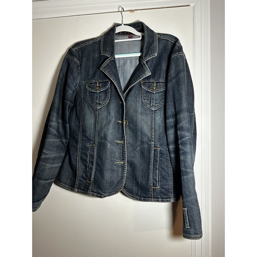 Gitano Vintage 90s Grunge Denim Blazer Jacket Sz: XL Dark Wash Blue Cotton